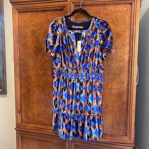 Anthropologie Somerset short velvet blue motif dress. NWT Size L